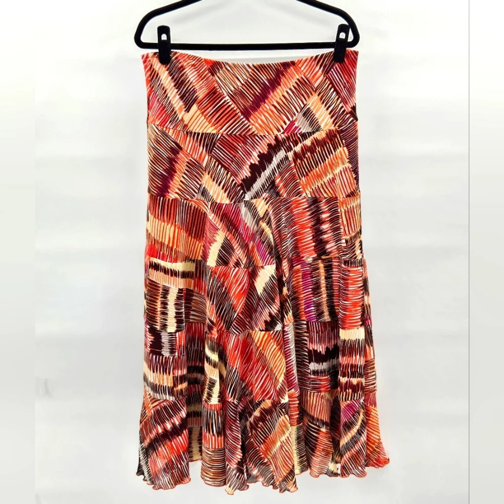 Hearts Of Palm Geometric Multicolor Midi‎ Skirt Size 12